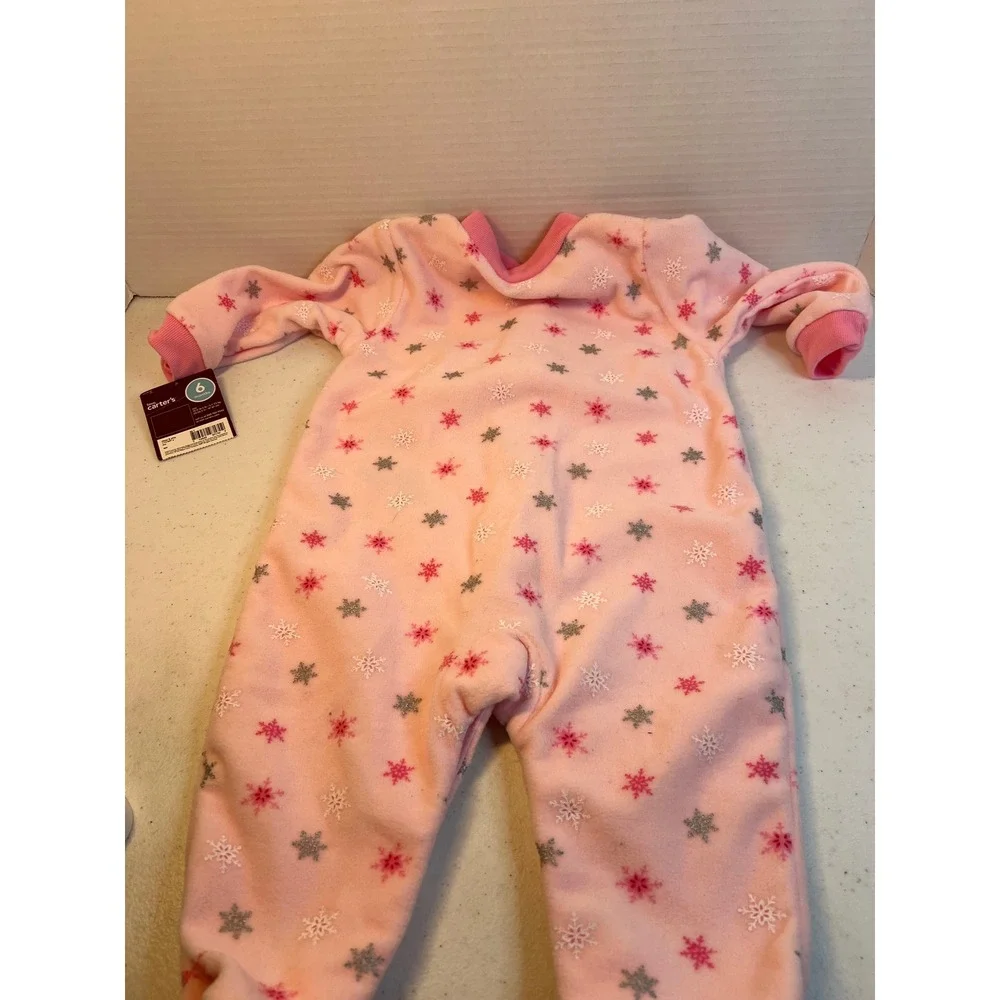 Carters Baby Girls Pink Fleece Snowman Snowflake Sleep and Play Pajamas 6 Months